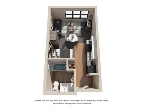 Floor plan for 1 bed, 1 bath, 300 sqft
